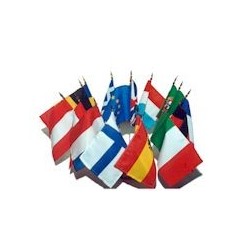 Jeu de 29 drapeaux table tissu des pays de l'Union Européenne avec socle bois 