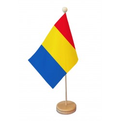 Drapeau de table Roumanie socle bois